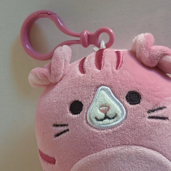 NWOT 3.5" Geraldine Pink Scottish Fold Tabby Cat Purse Clip Squishmallows Summer - Picture 1 of 5